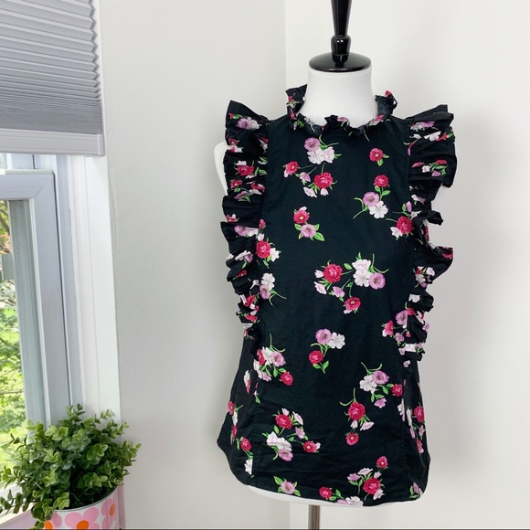 Express Floral Ruffle Black Pink Sleeveless Top